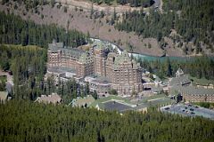 08 Banff Springs Hotel From Banff Gondola With Bow Falls and Surprise Corner Behind In Summer.jpg